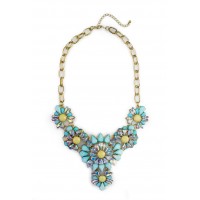 Aqua Flower Borealis Stone Bib Necklace